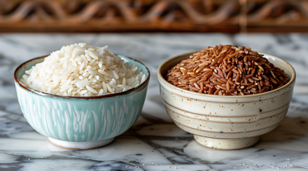 Witte rijst en bruine rijst