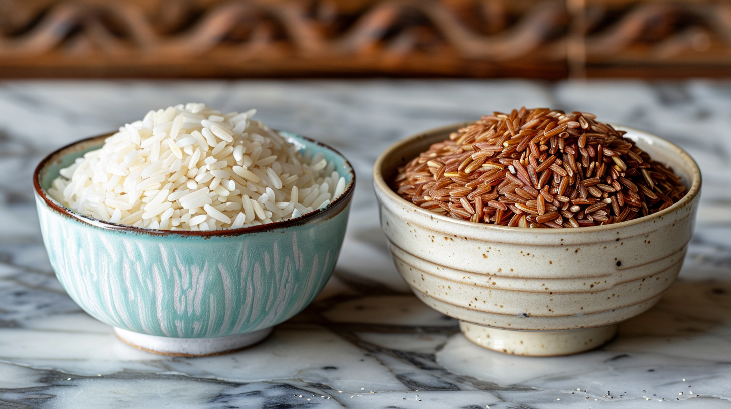 Witte rijst en bruine rijst